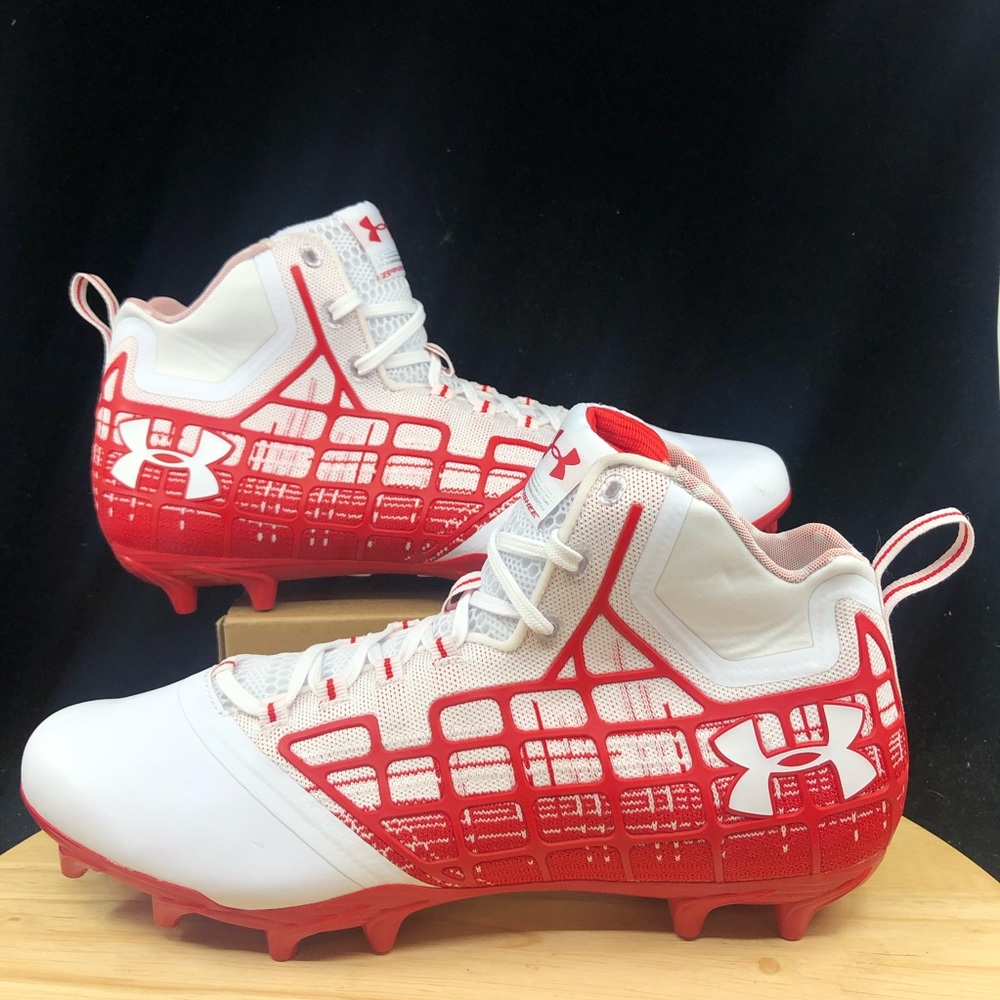 UNDER ARMOUR BANSHEE MID MC LAX FOOTBALL CLEATS 1297351-161 RED/WHITE Men’s 13